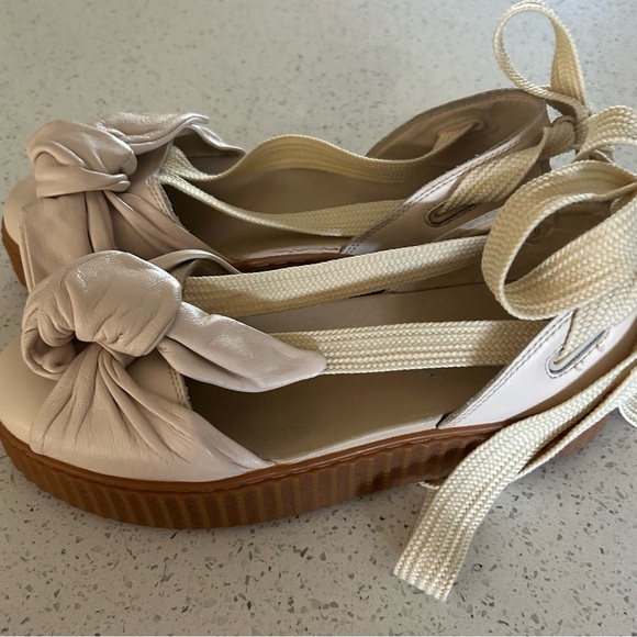 Puma Fenty by Rhianna sling back tie up leather Women's Cream Espadrille Sandals - Picture 6 of 8